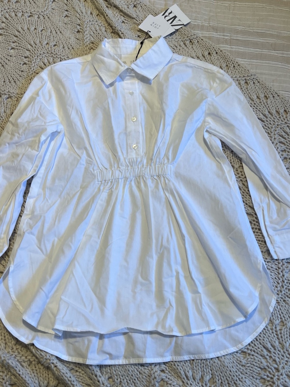 Zara White Girls' Gathered Waist Button-Up Tunic